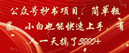 公众号抄书项目，简单粗暴，小白也能快速上手，有人一天搞了1k+